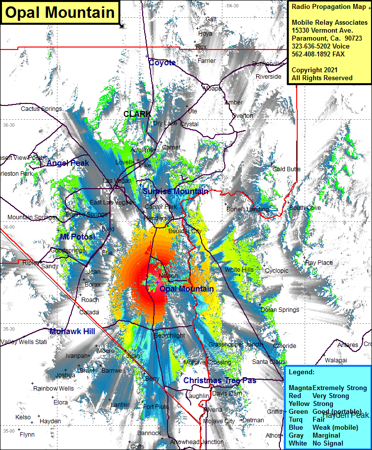 heat map radio coverage Opal Mountain